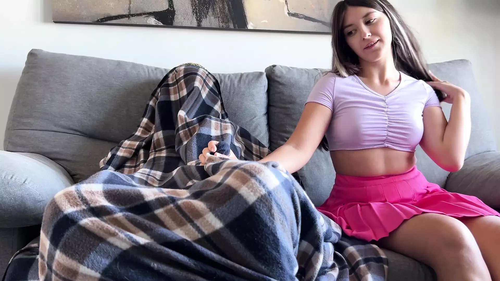 Step Sister Came Home Early And Caught Step Brother Jerking Off and Handjob Him While Watching Porn!